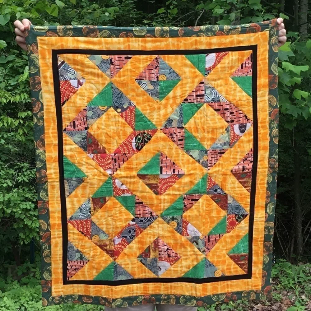 NWT Hand Crafted Aboriginal Prints Quilt Yellow